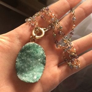 crystal necklace with gold beading